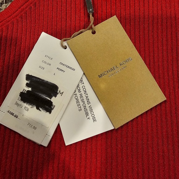 Michael Kors Collection Poppy Red One Shoulder Ribbed Maxi Dress CKA7230020 L - Picture 4 of 5